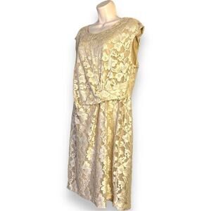 Dressbarn Collection Women’s Lace Overlay Dress, Gold, Size 16